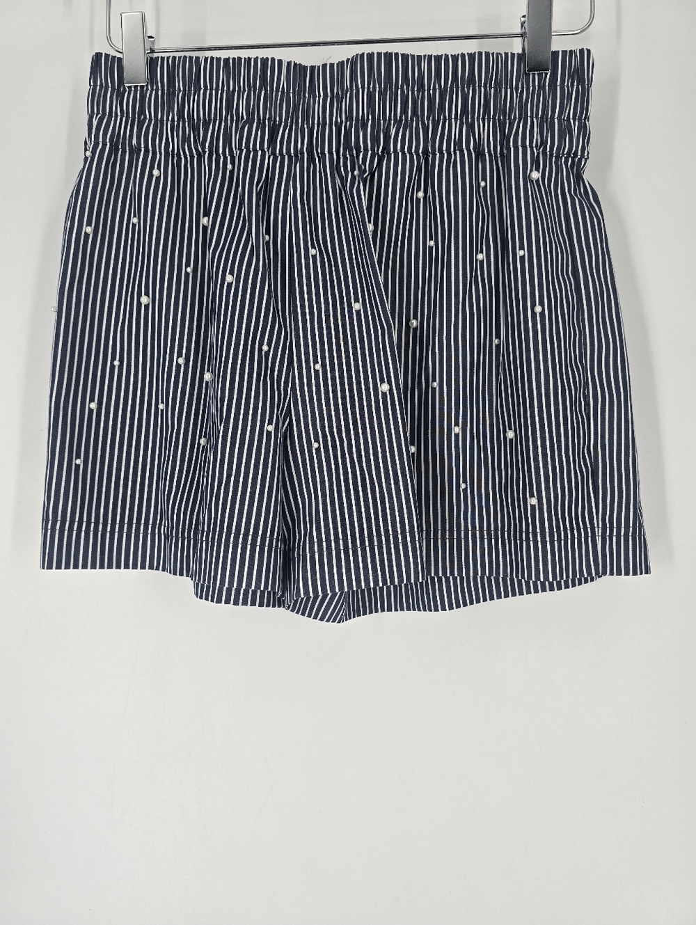 Generation Love Betty Pearl-Embellished Pinstriped Cotton Shorts Size S